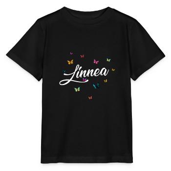 LINNEA - Mädchen Name mit bunten Schmetterlingen - Stanley/Stella Kinder T-Shirt MINI CREATOR  - Schwarz - Vorne - Mikhail (115cm)