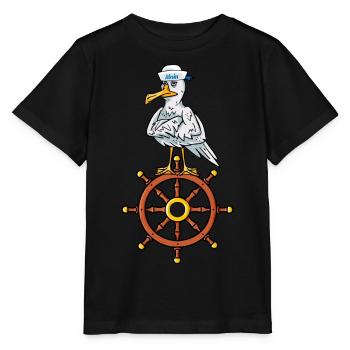 Möwe Steuerrad Seemann Schifffahrt Kapitän Moin - Stanley/Stella Kinder T-Shirt MINI CREATOR  - Schwarz - Vorne - Mikhail (115cm)