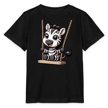 Ein süßes Zebra sitzt auf einer Schaukel - Stanley/Stella Kinder T-Shirt MINI CREATOR  - Schwarz - Vorne - Mikhail (115cm)