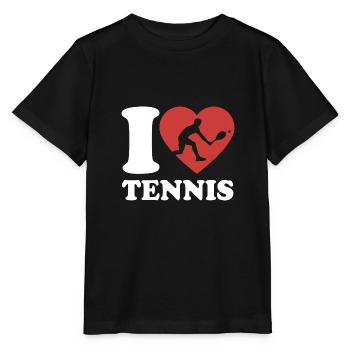 I Love Tennis Typo - Herz - Hobby - Stanley/Stella Kinder T-Shirt MINI CREATOR  - Schwarz - Vorne - Mikhail (115cm)