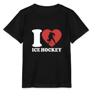 I Love Ice Hockey - Herz - Hobby - Stanley/Stella Kinder T-Shirt MINI CREATOR  - Schwarz - Vorne - Mikhail (115cm)