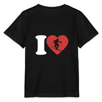 J’aime le ski, l’après-ski, les sports d’hiver, le cœur - T-shirt bio MINI CREATOR Stanley/Stella Enfant - noir - Devant - Mikhail (115cm)