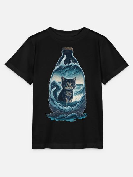 Katze Flasche - Stanley/Stella Kinder T-Shirt MINI CREATOR  - Schwarz