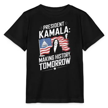 PRÄSIDENT KAMALA SCHREIBT MORGEN GESCHICHTE - Stanley/Stella Kinder T-Shirt MINI CREATOR  - Schwarz - Vorne - Mikhail (115cm)