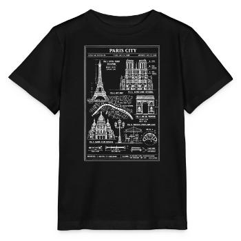 Pariser Stadtsilhouetten-Bauplan - Stanley/Stella Kinder T-Shirt MINI CREATOR  - Schwarz - Vorne - Mikhail (115cm)