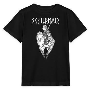 Schildmaid - Kriegerin mit Schild und Speer - Stanley/Stella Kinder T-Shirt MINI CREATOR  - Schwarz - Vorne - Mikhail (115cm)