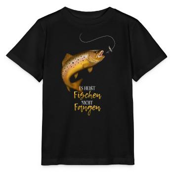Fischen nicht Fangen lustiger Angel Spruch - Stanley/Stella Kinder T-Shirt MINI CREATOR  - Schwarz - Vorne - Mikhail (115cm)