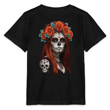 Blumen Zucker Schädel Porträt - Stanley/Stella Kinder T-Shirt MINI CREATOR  - Schwarz - Vorne - Mikhail (115cm)