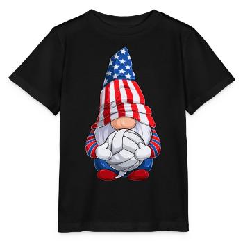 Volleyball Gnome 4th of July US Flag for Boys Kids - Stanley/Stella MINI CREATOR Kids’ T-Shirt - black - Front - Mikhail (115cm)