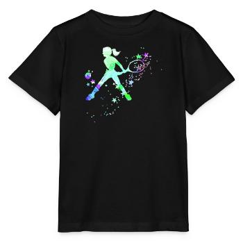 tennis,rückhand,tennisspielerin,Mädchen,kind - Stanley/Stella Kinder T-Shirt MINI CREATOR  - Schwarz - Vorne - Mikhail (115cm)