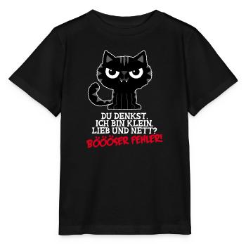 Klein Lieb Nett - Böser Fehler Spruch Katze - Stanley/Stella Kinder T-Shirt MINI CREATOR  - Schwarz - Vorne - Mikhail (115cm)