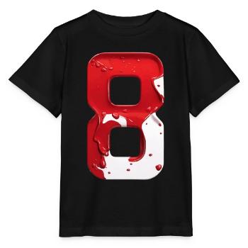 NR. 8 NUMMER 8 ROT WEIß 8. GEBURTSTAG - Stanley/Stella Kinder T-Shirt MINI CREATOR  - Schwarz - Vorne - Mikhail (115cm)