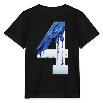 NR. 4 NUMMER 4 BLAU WEIß 4. GEBURTSTAG - Stanley/Stella Kinder T-Shirt MINI CREATOR  - Schwarz - Vorne - Mikhail (115cm)