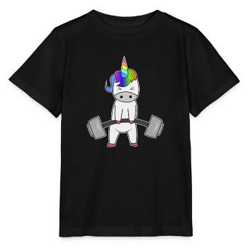 Unicorn dumbbell workout strength training gift - Stanley/Stella MINI CREATOR Kids’ T-Shirt - black - Front - Mikhail (115cm)