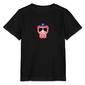 Polizei Schwein, Sheriff Cop Polizist Polizei-Tier - Stanley/Stella Kinder T-Shirt MINI CREATOR  - Schwarz - Vorne - Mikhail (115cm)