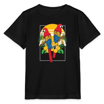Tropic Tropical Parrot Bird Scarlet Macaw - Stanley/Stella MINI CREATOR Kids’ T-Shirt - black - Front - Mikhail (115cm)