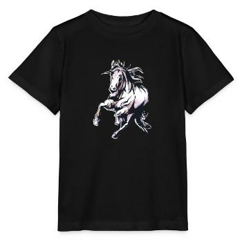 Tolles Pferd reitet Wildpferd in Wasserfarben Stil - Stanley/Stella Kinder T-Shirt MINI CREATOR  - Schwarz - Vorne - Mikhail (115cm)