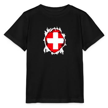 Switzerland Switzerland hole in shirt coat of arms Schwiiz - Stanley/Stella MINI CREATOR Kids’ T-Shirt - black - Front - Mikhail (115cm)