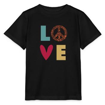 Love Peace - coeur de paix d'amour - couleurs rétro - T-shirt bio MINI CREATOR Stanley/Stella Enfant - noir - Devant - Mikhail (115cm)