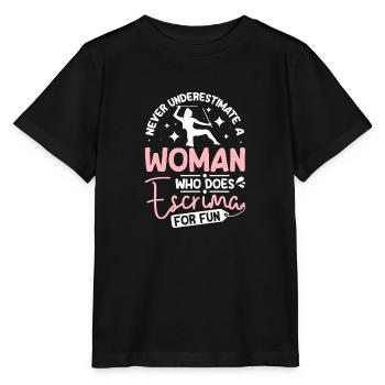 Ne sous-estimez jamais une femme qui fait de l’escrima - T-shirt bio MINI CREATOR Stanley/Stella Enfant - noir - Devant - Mikhail (115cm)