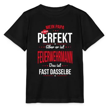 Mein Papa ist nicht perfekt - Feuerwehrmann - Stanley/Stella Kinder T-Shirt MINI CREATOR  - Schwarz - Vorne - Mikhail (115cm)
