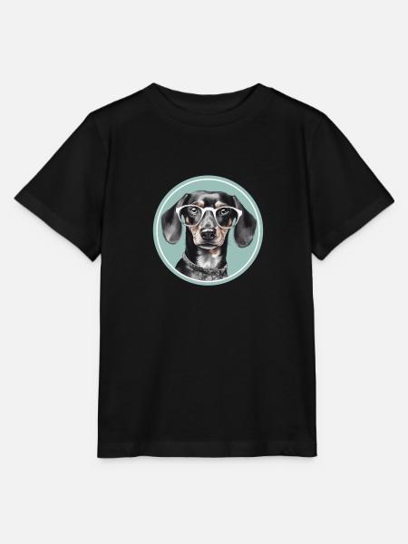 Süßer Dackel Hund mit Brille für Dackel-Fan - Stanley/Stella Kinder T-Shirt MINI CREATOR  - Schwarz