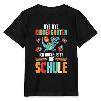 Dinosaurier Einschulung rocke jetzt die Schule - Stanley/Stella Kinder T-Shirt MINI CREATOR  - Schwarz - Vorne - Mikhail (115cm)