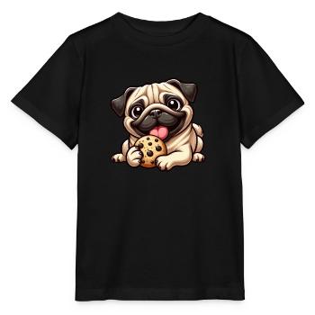 Cute Pug Biscuit Cartoon Dessert Dessert - Stanley/Stella MINI CREATOR Kids’ T-Shirt - black - Front - Mikhail (115cm)