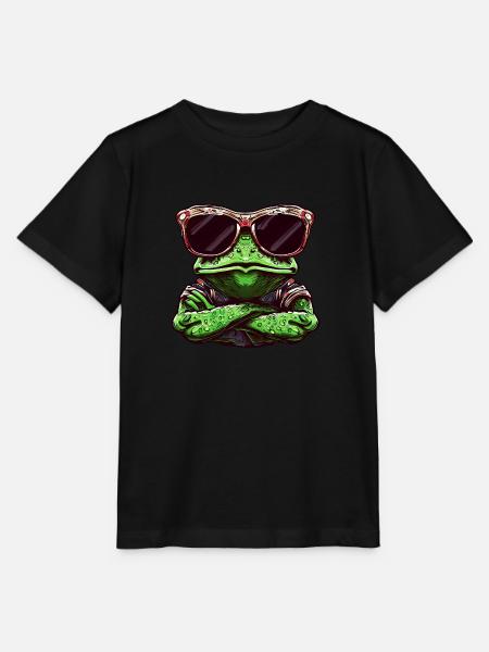 Cooler Frosch mit Sonnenbrille Türsteher Tier-Desi - Stanley/Stella Kinder T-Shirt MINI CREATOR - Schwarz