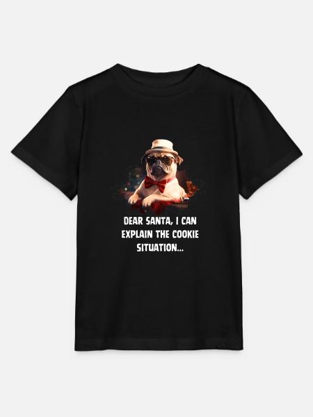 "Santa's Helper: Pug with a penchant for cookies!" - Stanley/Stella MINI CREATOR Kids’ T-Shirt - black
