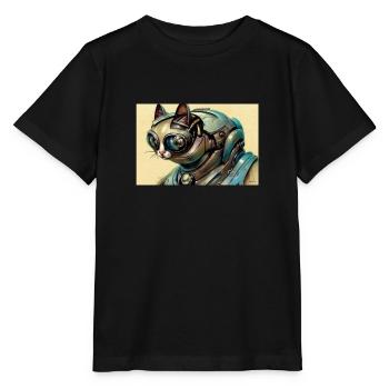cyborg cat - Stanley/Stella MINI CREATOR Kids’ T-Shirt - black - Front - Mikhail (115cm)