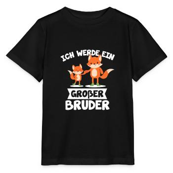 Großer Bruder Baby Kind Schwangerschaft Fuchs Tier - Stanley/Stella Kinder T-Shirt MINI CREATOR  - Schwarz - Vorne - Mikhail (115cm)