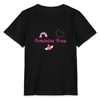 Feminine Frau, Regenbogen, Herz, LGBTQ - Stanley/Stella Kinder T-Shirt MINI CREATOR  - Schwarz - Vorne - Mikhail (115cm)