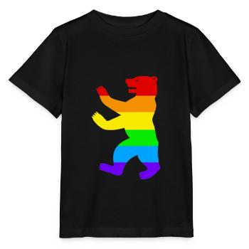 Berliner Bär / Pride Bear / Regenbogen - Stanley/Stella Kinder T-Shirt MINI CREATOR  - Schwarz - Vorne - Mikhail (115cm)