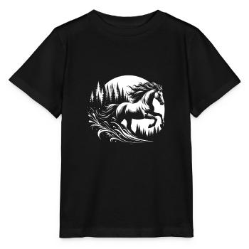 Pferde reiten im Wald Reitsport Pferd Mädchen - Stanley/Stella Kinder T-Shirt MINI CREATOR  - Schwarz - Vorne - Mikhail (115cm)