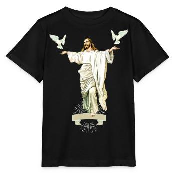 Jesus Christus mit Friedenstauben, Liebe-Hoffnung - Stanley/Stella Kinder T-Shirt MINI CREATOR  - Schwarz - Vorne - Mikhail (115cm)