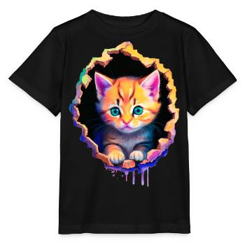 Orange Kitten coming out from inside - Stanley/Stella MINI CREATOR Kids’ T-Shirt - black - Front - Mikhail (115cm)