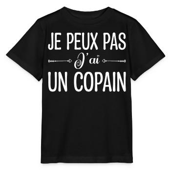 Je peux pas j'ai un copain. cadeau copain, copine. - T-shirt bio MINI CREATOR Stanley/Stella Enfant - noir - Devant - Mikhail (115cm)