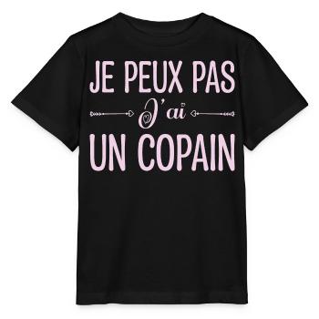 Je peux pas j'ai un copain. cadeau copain, copine. - T-shirt bio MINI CREATOR Stanley/Stella Enfant - noir - Devant - Mikhail (115cm)