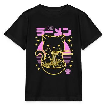 Néon rose sunset - Chat doré Ramen - T-shirt bio MINI CREATOR Stanley/Stella Enfant - noir - Devant - Mikhail (115cm)