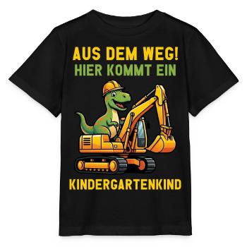 Hier kommt ein Kindergartenkind 2026 Bagger Dino - Stanley/Stella Kinder T-Shirt MINI CREATOR  - Schwarz - Vorne - Mikhail (115cm)
