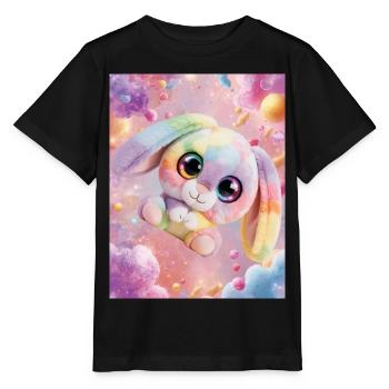 Regenbogen Kuschelhase im Zauberraum - Stanley/Stella Kinder T-Shirt MINI CREATOR  - Schwarz - Vorne - Mikhail (115cm)