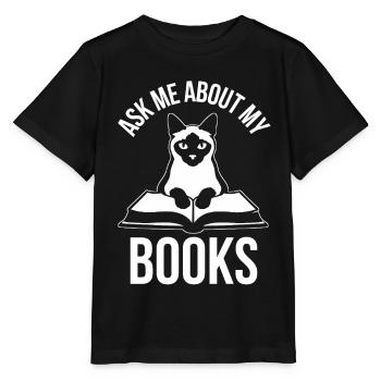 Drôle de design de chat : Demande-moi des histoires de mes livres - T-shirt bio MINI CREATOR Stanley/Stella Enfant - noir - Devant - Mikhail (115cm)
