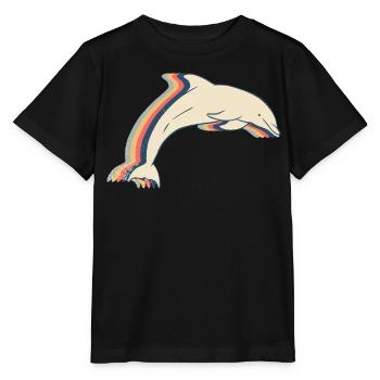 Dolphin Ocean Animal Retro Line Art - Stanley/Stella MINI CREATOR Kids’ T-Shirt - black - Front - Mikhail (115cm)