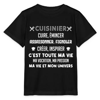 Cuisinier ma vocation, ma vie, mon univers - T-shirt bio MINI CREATOR Stanley/Stella Enfant - noir - Devant - Mikhail (115cm)