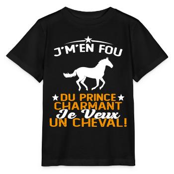 J'm'en Fou Du Prince Charmant Je Veux Un Cheval - T-shirt bio MINI CREATOR Stanley/Stella Enfant - noir - Devant - Mikhail (115cm)
