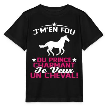 J'm'en Fou Du Prince Charmant Je Veux Un Cheval - T-shirt bio MINI CREATOR Stanley/Stella Enfant - noir - Devant - Mikhail (115cm)