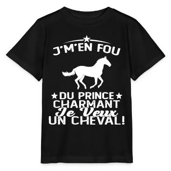J'm'en Fou Du Prince Charmant Je Veux Un Cheval - T-shirt bio MINI CREATOR Stanley/Stella Enfant - noir - Devant - Mikhail (115cm)