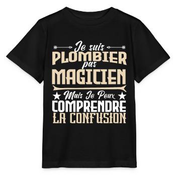 Plomberie | Plombier pas magicien - T-shirt bio MINI CREATOR Stanley/Stella Enfant - noir - Devant - Mikhail (115cm)