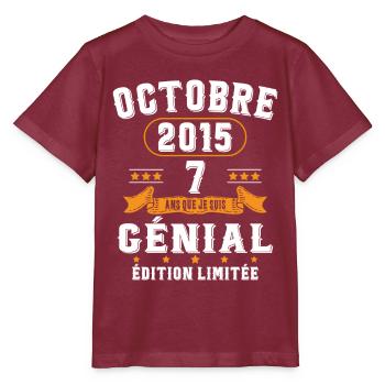 7 Ans Anniversaire Vintage Né(e) en Octobre 2015 - T-shirt bio MINI CREATOR Stanley/Stella Enfant - bordeaux - Devant - Kain (125cm)